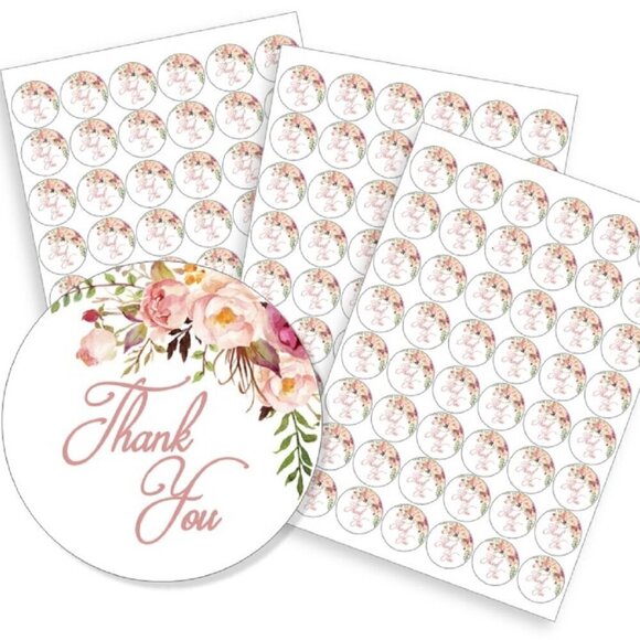 Yvonne’s Invitations & Favors Other - Floral Thank You Stickers 1.5" - Thank You Notes, Packaging / Order Stickers